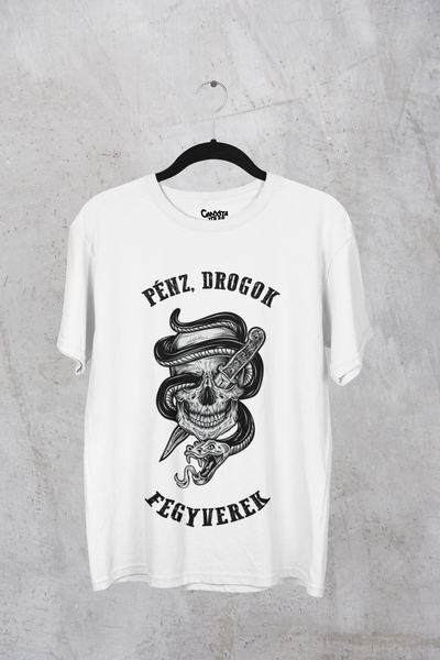 Pénz, drogok, fegyverek női póló