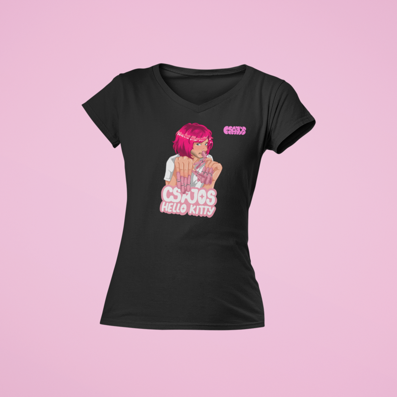 Orovecz Ádám - Csajos Hello Kitty - V nyakú női póló